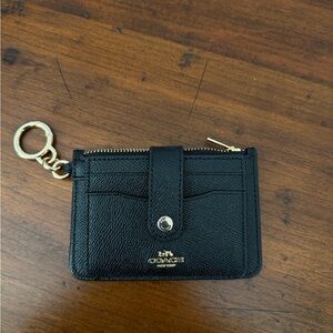 Coach Black Leather Card Wallet with Keyring